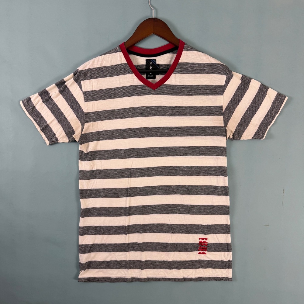 RARE Y2K Billabong Men's L Striped V-Neck Surf Skate T-Shirt
